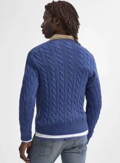 Embroidered rider twisted-cable sweater