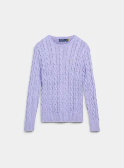 Embroidered rider twisted-cable sweater