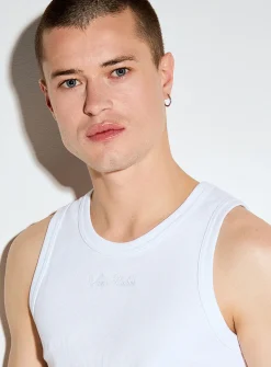 Embroidered signature ribbed tank