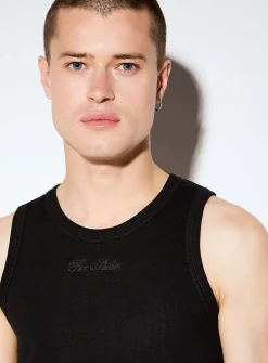 Embroidered signature ribbed tank