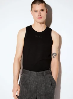 Embroidered signature ribbed tank