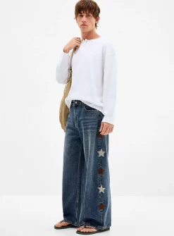 Embroidered star baggy jean