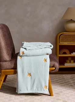Embroidered stars soft plush throw