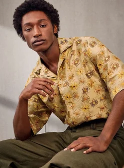 Embroidered suns pure silk cabana shirt