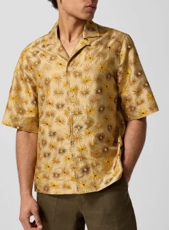 Embroidered suns pure silk cabana shirt