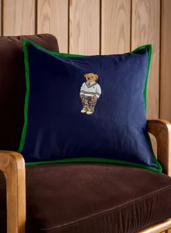 Embroidered teddy bear navy blue removable-cover cushion