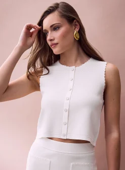 Embroidered trim cropped vest