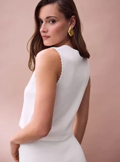 Embroidered trim cropped vest