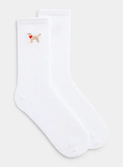 Embroidered-dog ribbed socks
