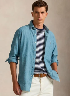 Embroidered-rider denim-like shirt