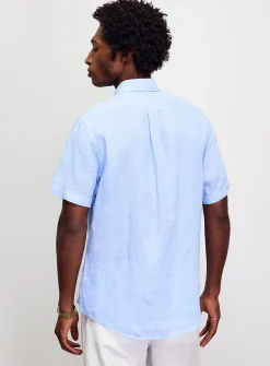 Embroidered-rider pure linen short sleeves shirt