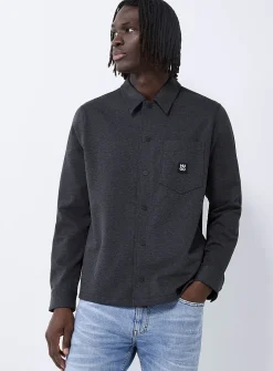 Enaso metallic-logo charcoal overshirt