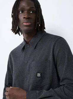 Enaso metallic-logo charcoal overshirt