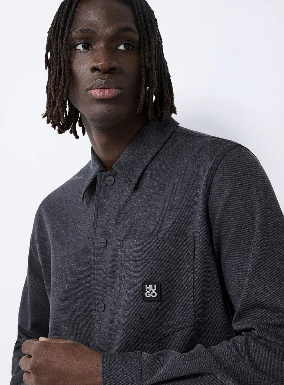 Enaso metallic-logo charcoal overshirt