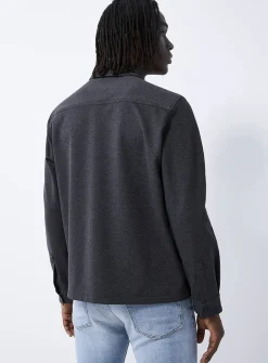 Enaso metallic-logo charcoal overshirt