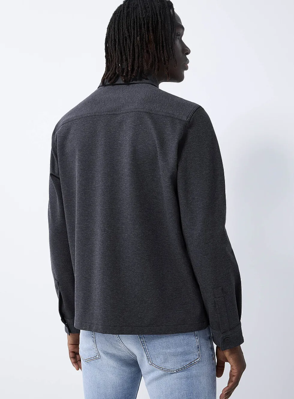 Enaso metallic-logo charcoal overshirt