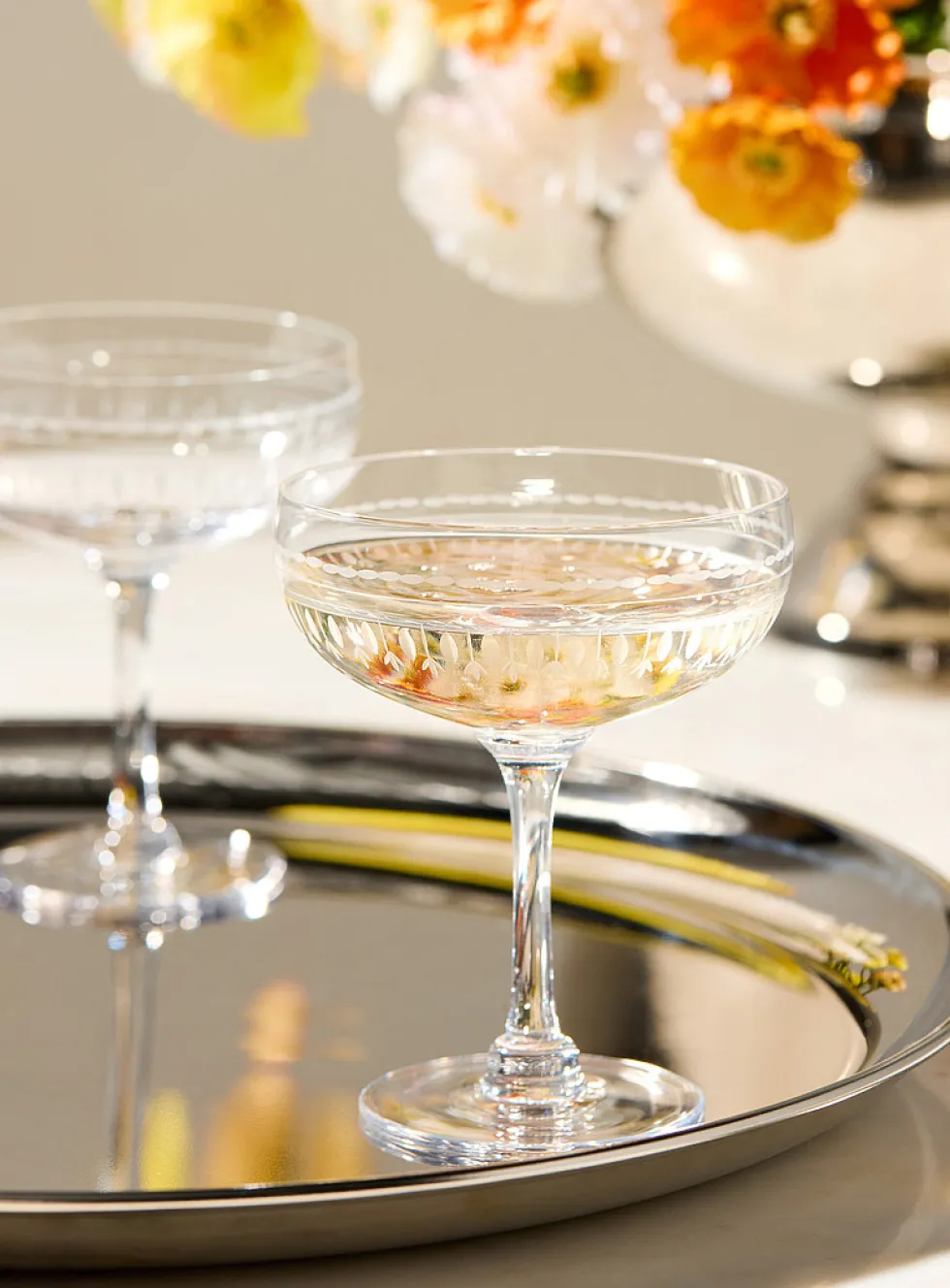 Engraved oval cocktail glasses