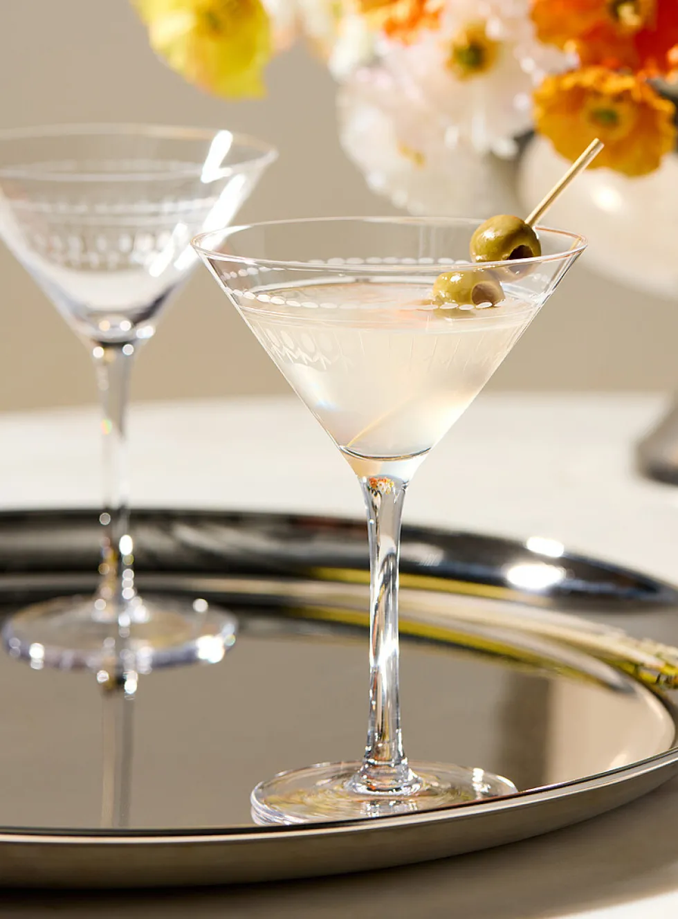 Engraved oval martini glasses