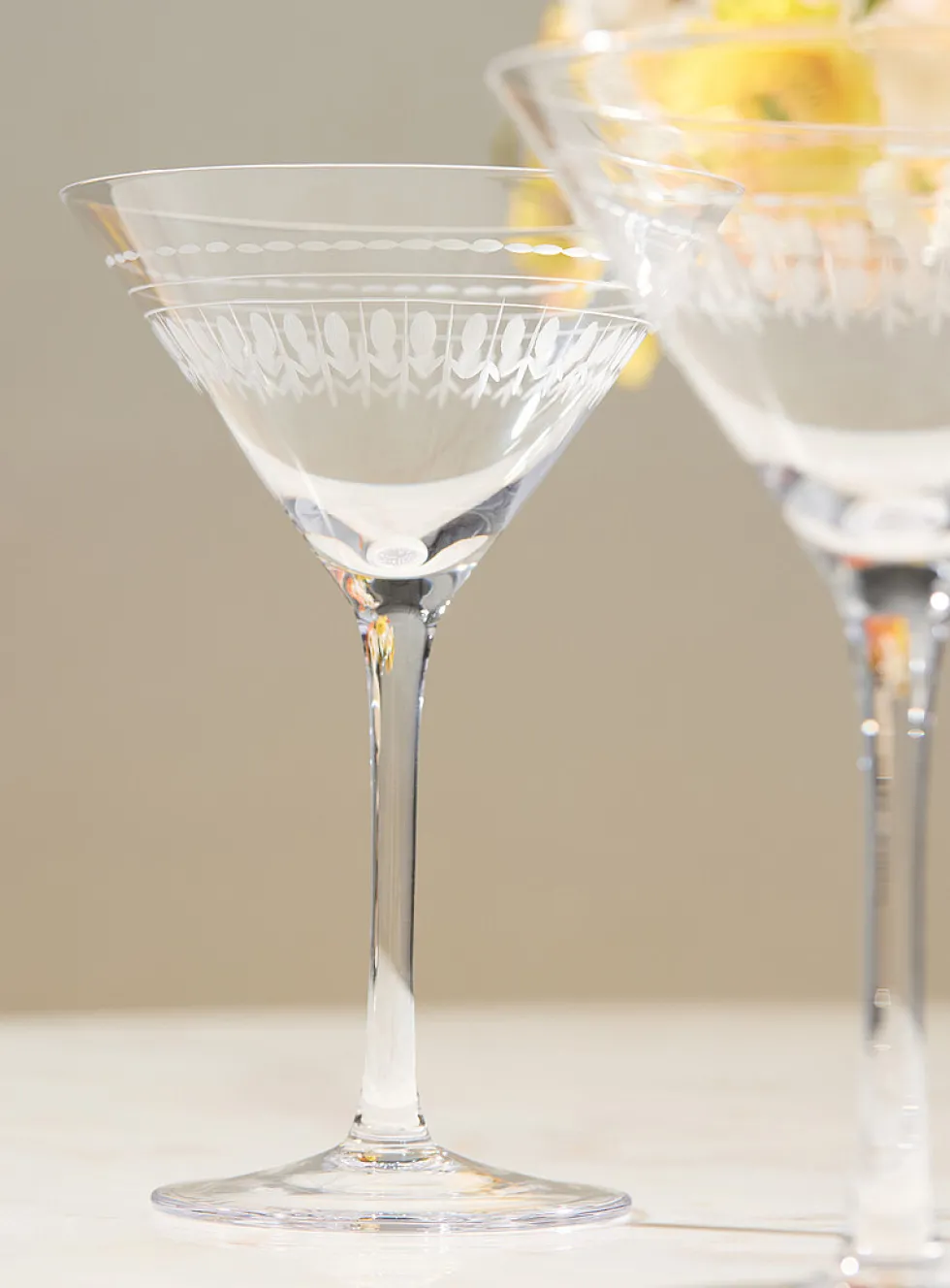 Engraved oval martini glasses
