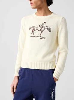 Equestrian pattern cotton knit sweater