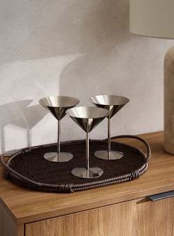 Espresso brown faux-rattan oval tray