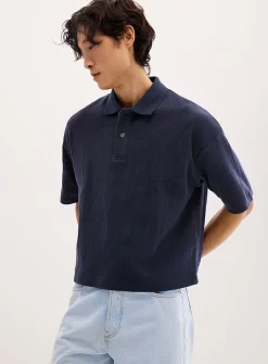 Etched stripe cropped polo