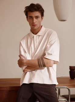 Etched stripe cropped polo