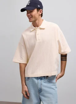 Etched stripe cropped polo