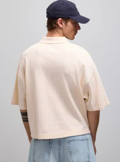 Etched stripe cropped polo