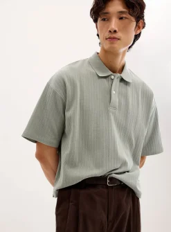 Etched stripe cropped polo