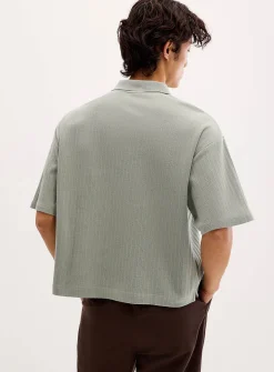 Etched stripe cropped polo
