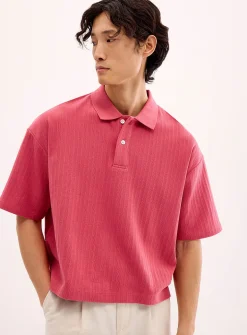 Etched stripe cropped polo