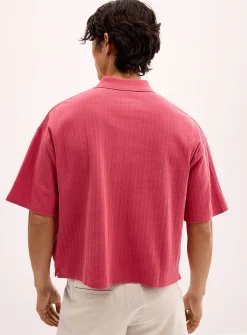 Etched stripe cropped polo