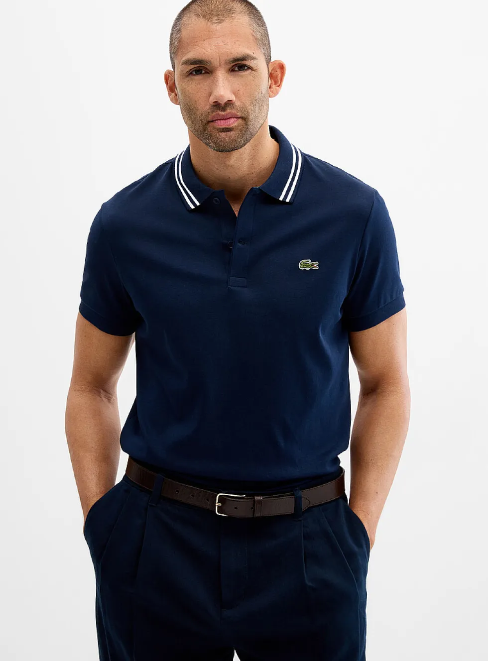 Exclusive striped-collar jersey polo