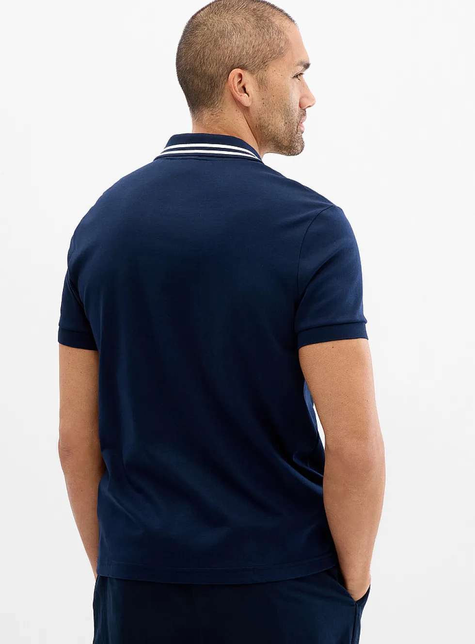 Exclusive striped-collar jersey polo