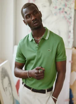 Exclusive striped-collar jersey polo