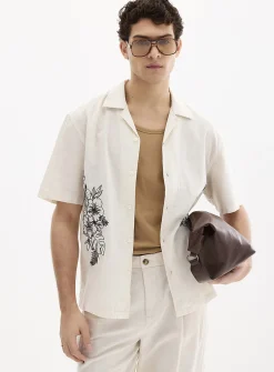 Exotic floral embroidery linen shirt