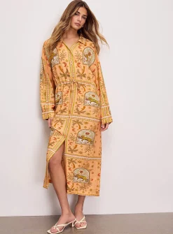 Exotic print maxi shirtdress