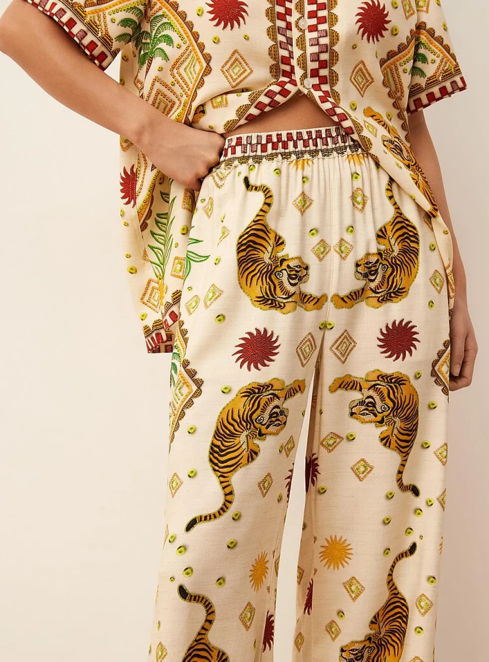 Exotic print wide-leg pant