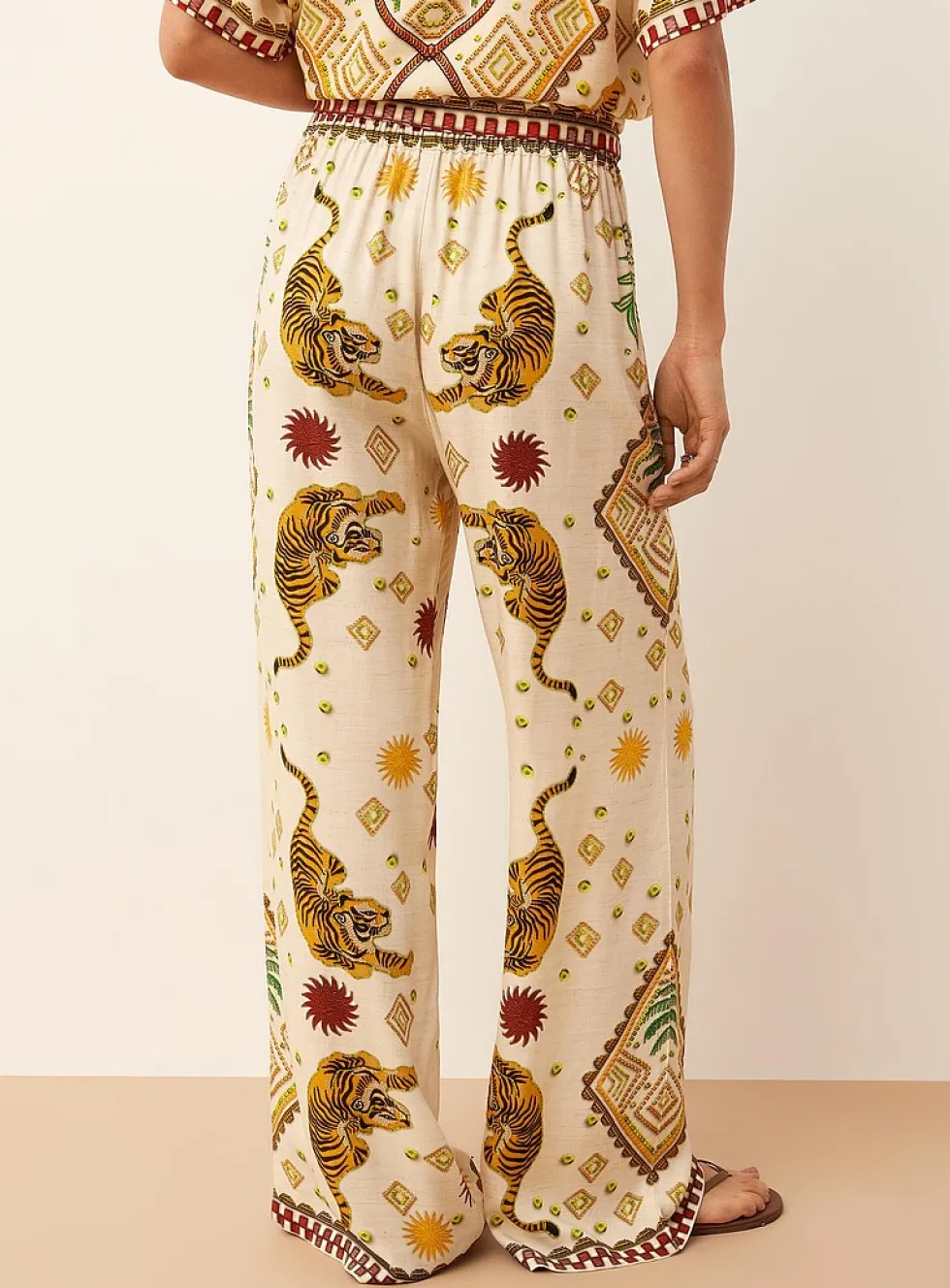 Exotic print wide-leg pant