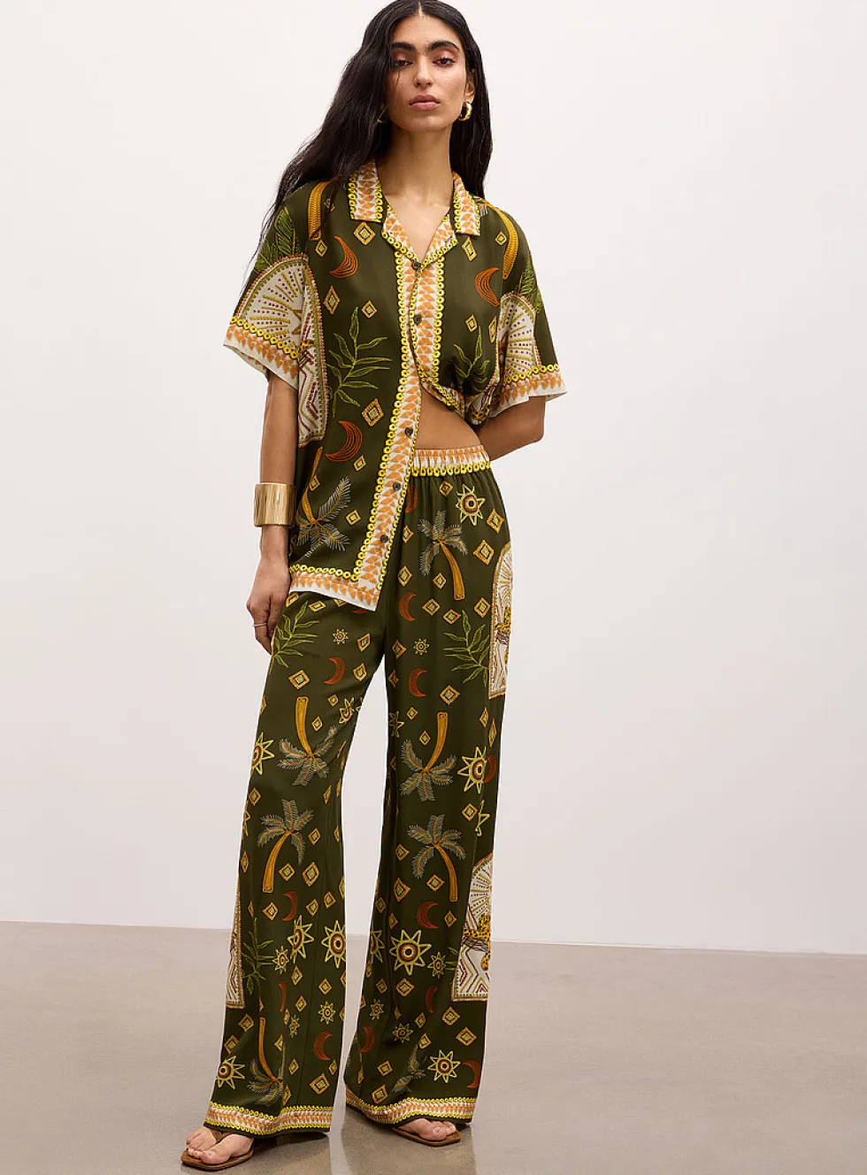 Exotic print wide-leg pant