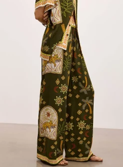 Exotic print wide-leg pant