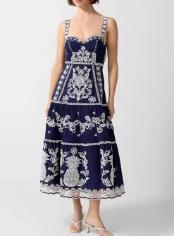 Exotic Richelieu embroidery midi dress
