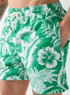 Exotic-print green swim trunk