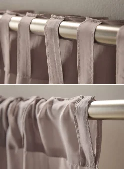 Extra-long neutral-coloured sheer curtain