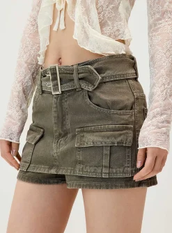 Eyelet-belt cargo micro skort