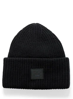 Face logo oversized turned-up cuff toque
