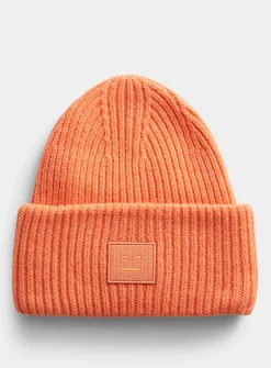 Face logo oversized turned-up cuff toque