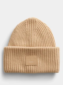 Face logo oversized turned-up cuff toque