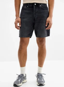 Faded black denim Bermudas